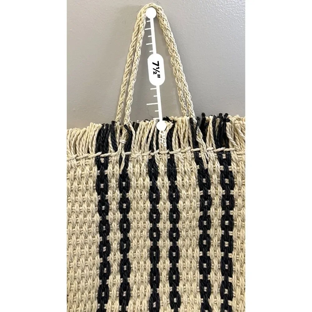 NWT Haute Hippie tan with black stripes raffia straw tote bag